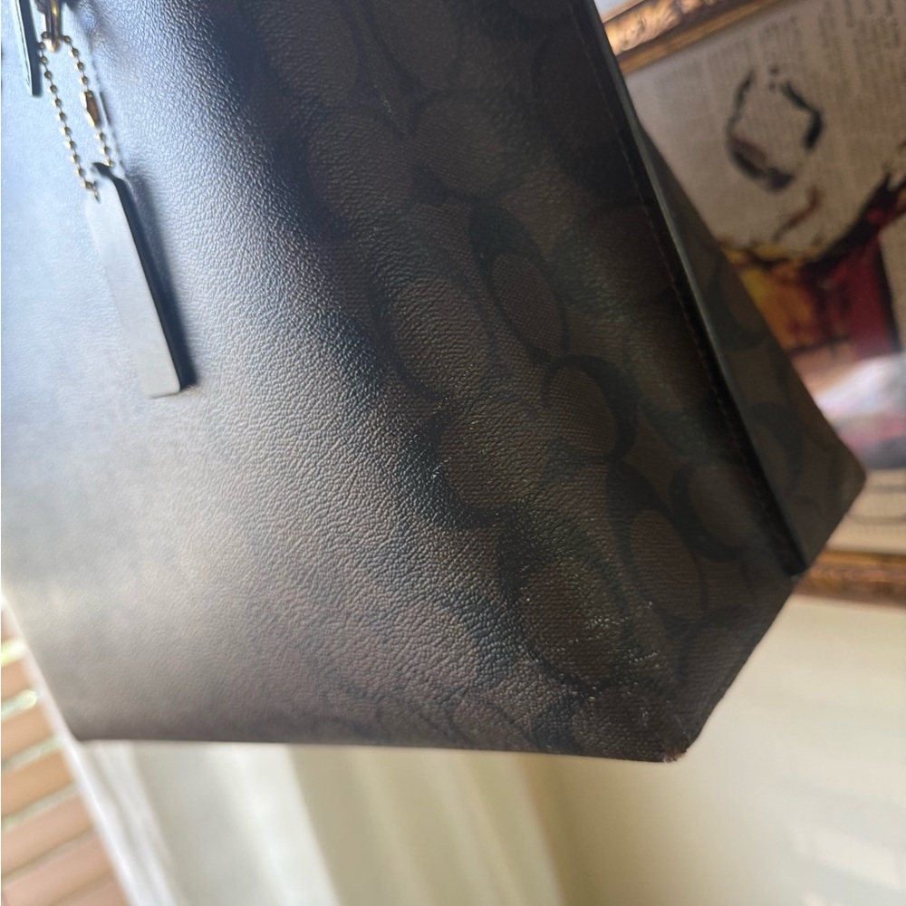 Coach Brown Signature Canvas Tote with Black Handles and Red Accent Pouch Set - Picture 3 of 12